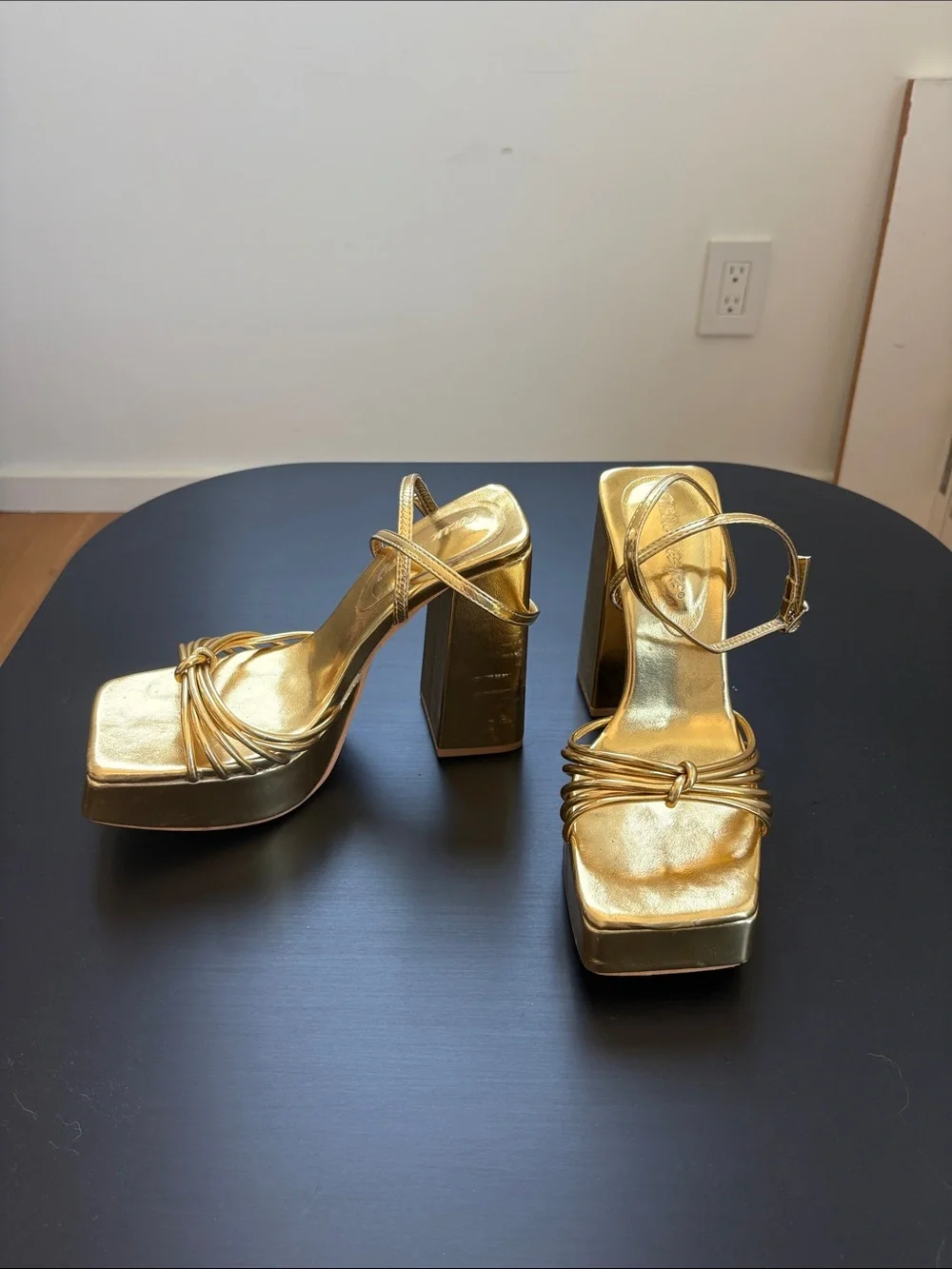 Public Desire Metallic Gold Platform Block Heel Sandals